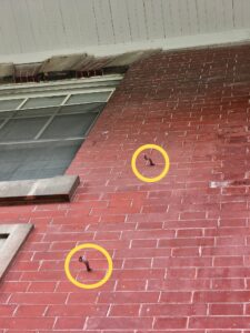 Fasteners were installed directly into the brick faces of this front facade
