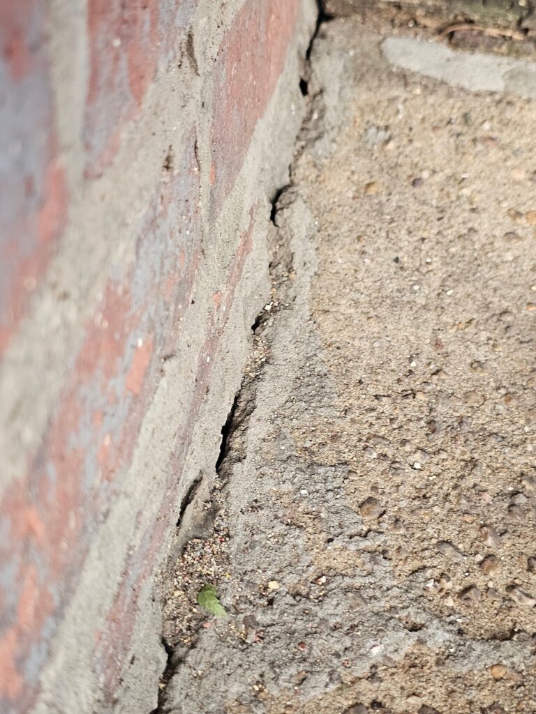 A Crack Where a Brick Wall Meets Paving 