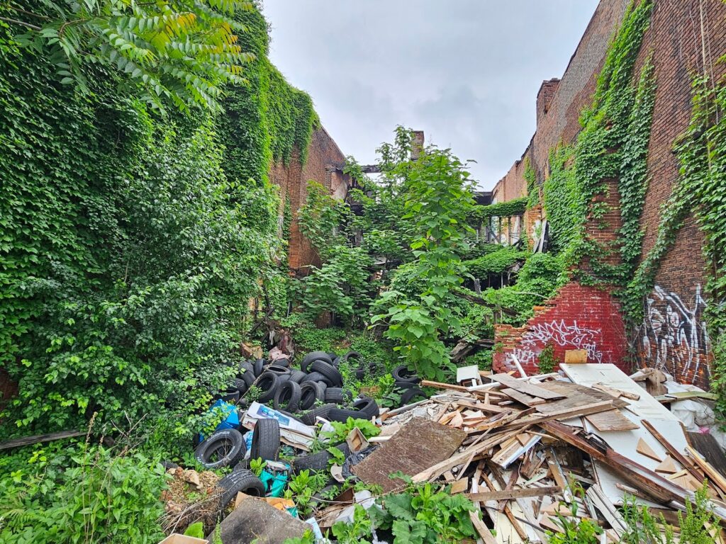 destruction of brick building facades