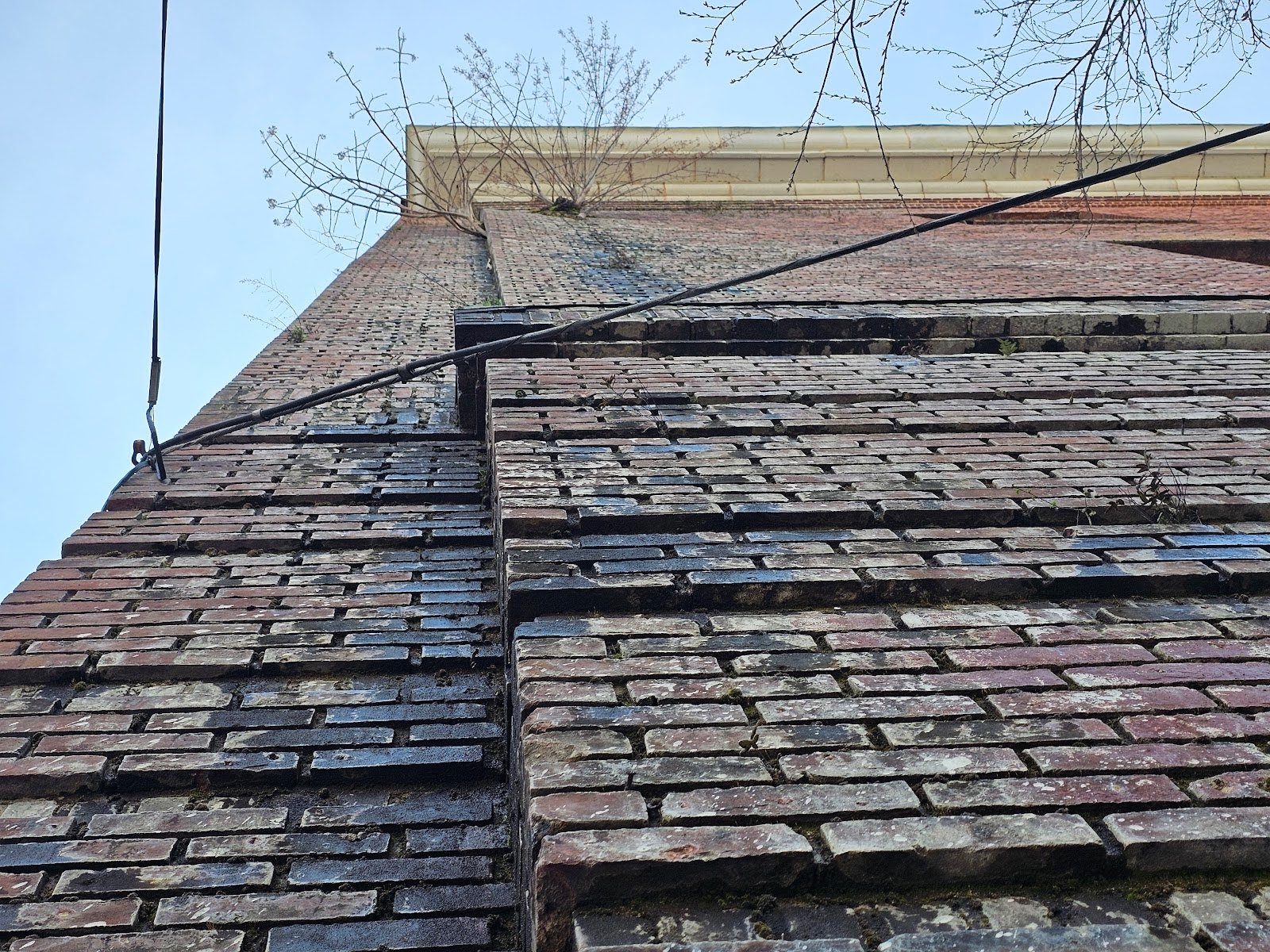Efflorescence on exterior masonry wall due to water table in Washington, DC