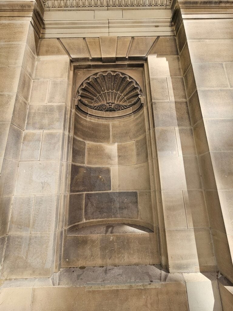 closer view of the underside of the scallop concave ceiling