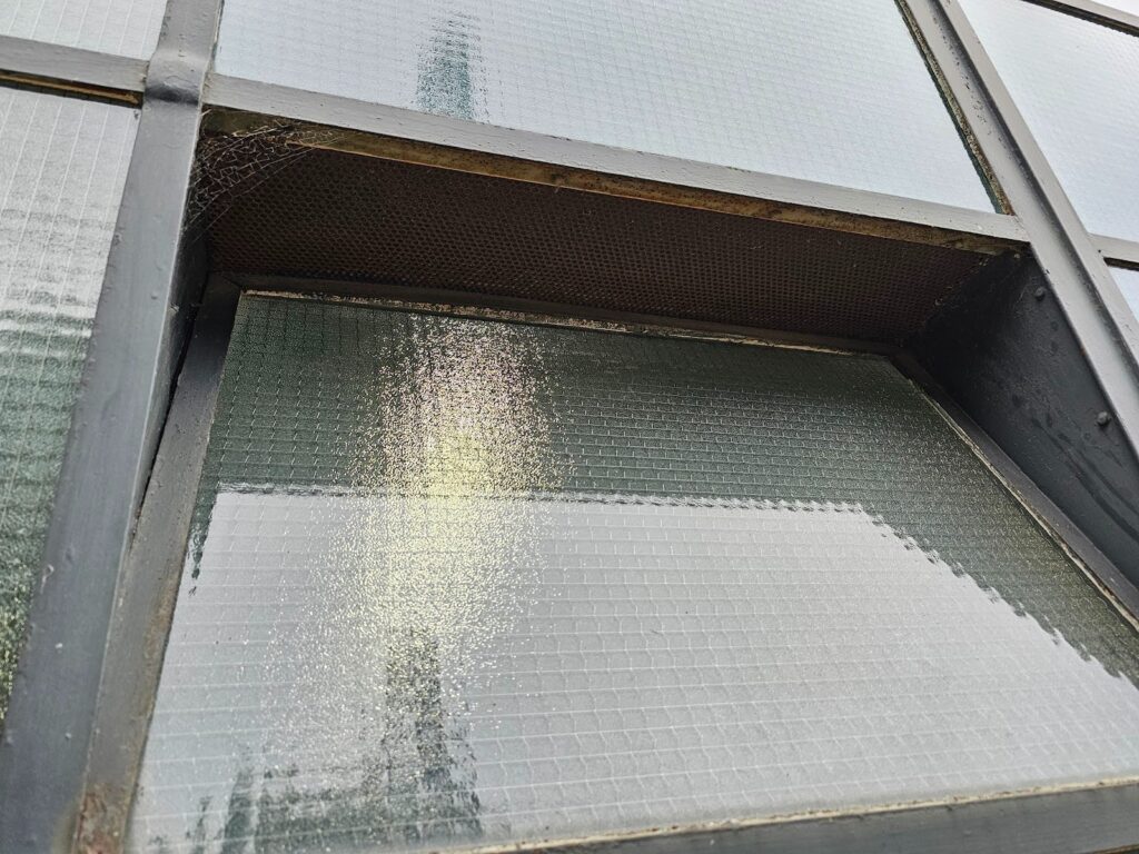 Restoration detail showing industrial fenestration in a traditional brick structure